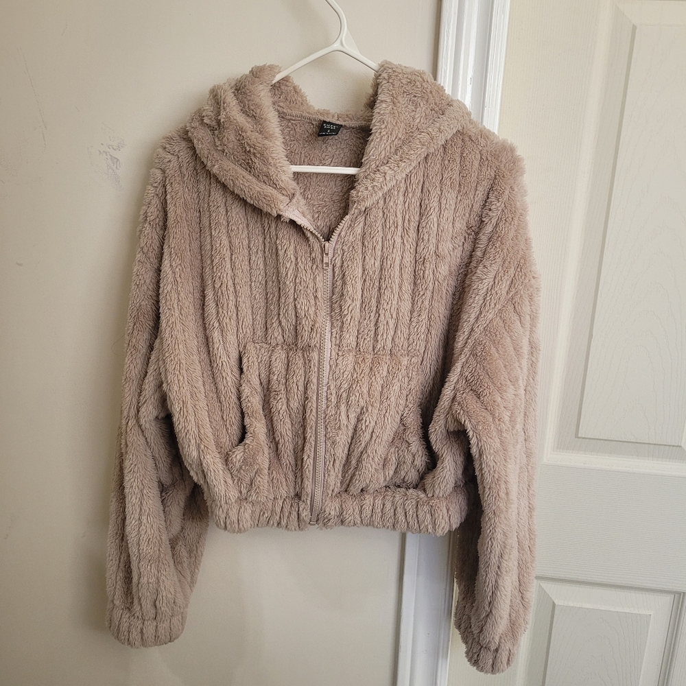 Cropped Teddy Zip-Up Hoodie
